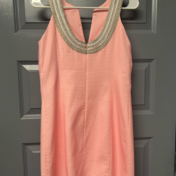 Lily Pulitzer embossed cotton sleeveless sheath dress. Metallic trim size 6 EUC - Picture 6 of 10